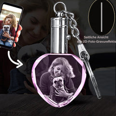 Personalisierte Kristall Schlüsselanhänger - Rosa Herz Anhänger mit Gravur 2D/3D Foto,Erinnerungs Dekorativer Geschenk für Sie