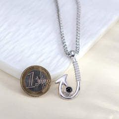 925 Silber Angelhaken kette mit bild im stein für männer – Personalisierbare Fotogravur Geschenk für Ihn