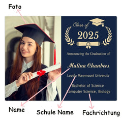 Personalisierter Holz oder Acryl Fotorahmen zur Erinnerung Schulabschluss, Individueller mit Gravur – Foto, Name, Hochschule, Studiengang