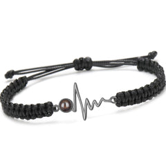 925 Silber Personalisierte Sonne Kreis Armband mit Bild im Stein - Verstellbares handgefertigtes Flecht Segeltau Armband