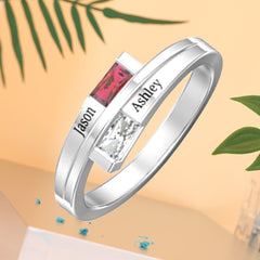 Personalisierter 925 Silber Geburtsstein Ring – Rechteckiger Diamantring, perfektes Geschenk zum Muttertag oder Valentinstag