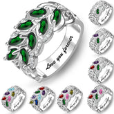 Personalisierter 925er Silberring mit Geburtssteinen und Innengravur – Zweig & Blätter Design für Mama & Oma