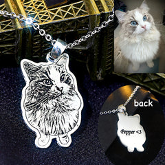 925 Sterling Silber Personalisierte Skizzen-Halskette – Gravur von Haustier, Person oder Symbol, mit Text & Geschenkbox