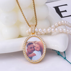 Personalisierte Foto Zirkon Oval Kette - Medaillon mit Foto