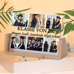Personalisierter Holz & Acryl LED Bilderrahmen zum Abschluss, Abschlussurkunde Gravur Abschlussgeschenk mit 6 Fotos & Name