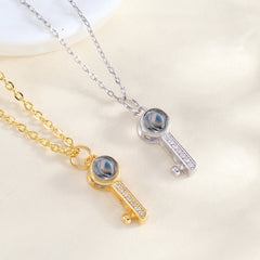 Personalisierte 925 Silber Herz Schlüssel Kette mit Bild im Stein - Ideale Fotogeschenk für Sie