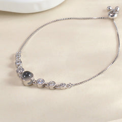 925 Silber Personalisierte Verstellbares Box-Kette Zirkonia Armband mit Bild im Stein – Perfekte Feines Foto Geschenk für Sie