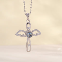 Personalisierte 925 Silber Engel Flügel Kreuz Kette mit Bild im Stein – Ein Foto Geschenk voller unendlicher Liebe