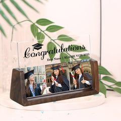 Personalisierter Holz & Acryl Bilderrahmen zum Abschluss, Abschlussurkunde Gravur Abschlussgeschenk mit Foto & Name