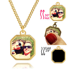 Personalisierte Hitzeaktivierbare Magische Foto Halskette mit verstecktem Bild - Oktagon-Anhänger, Modisches Geschenk