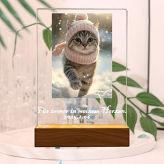 Personalisierter Haustier Bilderrahmen mit Foto & Wort - Beleuchteter LED Nachtlicht, Gedenk Geschenk für Hunde & Katzen