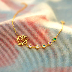 925 Silber Personalisiertes Gold Lotus Geburtsstein Armband – Geburtstag Jahrestag Geschenk für Sie