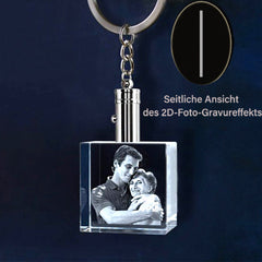 Personalisierte Kristall Schlüsselanhänger mit Bilder - Quadratischer Anhänger mit Gravur 2D/3D Foto,Erinnerungs Geschenk