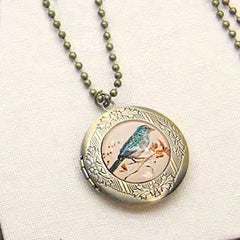 Personalisierte Foto Medaillon Runder Kette mit antiker Kupferblumenrelief & Resin Schmetterling Vogel Eiffelturm,Erinnerungs Geschenk