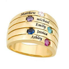 Personalisiertes Namensring mit Geburtsstein - 5 Namen Geburtssteine ,Mehrfach Ring Familienring für Mama