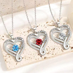 925 Silber Personalisierte Herz kette mit Geburtsstein – Unendlichkeit & Doppelherz mit Gravur „I love you, for always and for ever“