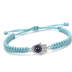 Personalisierte Hamsa Hand Schutzamulett Armband mit Bild - Fatimas Hand mit bösem Blick, Amulett Gedenkgeschenk mit Erinnerungen