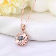 925 Silber Personalisierte Halskette mit Bild im Stein - Gänseblümchen Anhänger mit Foto Projektion