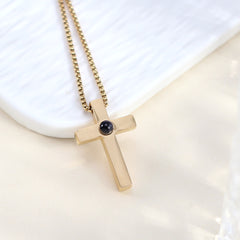 Personalisierte Schlichtes Kreuz Anhänger für Männer – Kette mit Bild im Stein, Geschenke für Männer mit Foto