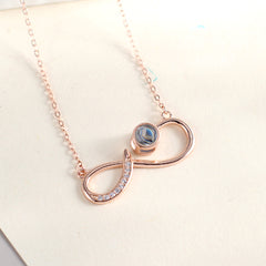 925 Silber Projektionskette – Unendlicher Anhänger mit Bild im Stein & Zirkonia