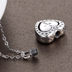 Sterlingsilber Ascheschmuck Asche Sterlingsilber Halskette Zum Befüllen Haar - Herz Anhänger mit graviertem Kreuz