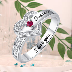 Personalisierter Geburtsstein Ring mit Gravur - Juwel im Herzen, Heiratsantrag Freundschaftsring Familienring, Muttertag Geburtstagsgeschenk
