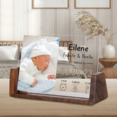 Personalisierter LED-Bilderrahmen mit Foto und Gravur – Individuelles Neugeborenen-Geschenk mit Name, Geburtszeit, Gewicht und Größe