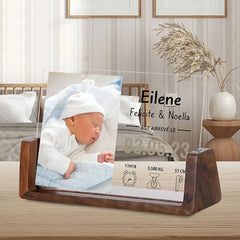 Personalisierter LED-Bilderrahmen mit Foto und Gravur – Individuelles Neugeborenen-Geschenk mit Name, Geburtszeit, Gewicht und Größe