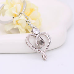 925er Silber Unendliches Herz Schlüsselanhänger mit Foto, Gravur & Geburtsstein – 'I Love You to the Moon & Back