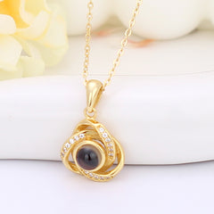 925 Silber Personalisierte Projektion Kette mit Foto im Stein - Rotierendes Rose Blume Anhanger