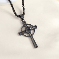 925 Silber Ring Keltisches Kreuz Projektion Kette mit Bild im Stein – Personalisierbar Erinnerungsgeschenk mit Foto & Gravur