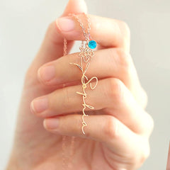 Personalisierte Y-Kette mit vertikalem Namensanhänger, Geburtsblume & Geburtsstein – Perfektes Geschenk