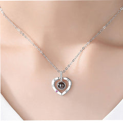 925 Silber Personalisierte Herz Projektionskette – Drehbares Design mit Foto im Stein, Symbol für Ewige Liebe