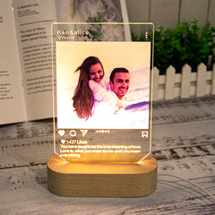 Personalisierte LED Fotolampe mit Holzsockel, Farbbilder & Text – Schlafzimmer, Hochzeit, Party & Werbung Dekorationen Geschenk