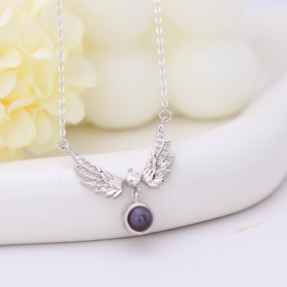 925 Silber Paar Kette mit Bild im Stein - Engelsflügel & Teufelsflügel, personalisierte Geschenke für Paare & Freunde