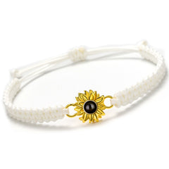 Personalisierte Goldener Sonne Sonnenblume Armband mit Bild im Stein - Verstellbares handgefertigtes Flecht Segeltau Armband Geschenk