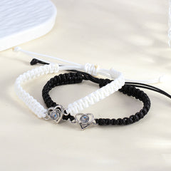 Personalisierbares Herz Kordel Freundschafts Armband mit Bild im Stein – Geheimfoto & Wunschgravur Geschenk für Sie