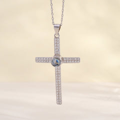 Personalisierte Silber Luxuriöse Glitzer Kreuz Kette mit Bild im Stein – Funkelndes Kreuz mit Foto Projektion