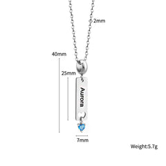 Personalisierte Länglicher Kette - Bar Anhänger mit Herz Geburtsstein und Gravur