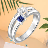Personalisierter 925 Silber Geburtsstein Ring Doppelring mit 2 quadratischen Steinen – Name & Innengravur, perfekte Geschenk für Sie Ihn