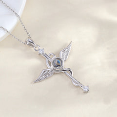 Personalisierte Silber Medizinische Engel Engelsflügel & Äskulapstab Kette mit Bild im Stein – Schutz & Erinnerung für Sie