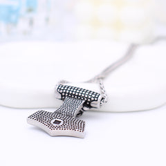 Vintage Silber Foto Projektion Halskette mit Bild im Stein für Männer - Thors Hammer mit Tiger