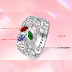 Personalisierter 925er Silberring mit Geburtssteinen und Innengravur – Zweig & Blätter Design für Mama & Oma