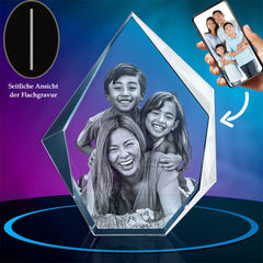 Personalisierter 3D Kristall mit Foto - Eisberg Glasblock mit Lasergravur und LED-Sockel für unvergessliche Erinnerungen und personalisierte Geschenke