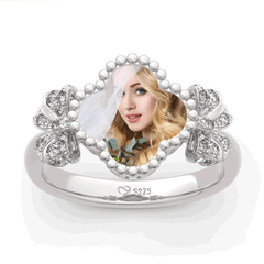Personalisierter 925 Silber Kleeblatt Schleifen Ring mit Foto und Innengravur - Einzigartiges Erinnerungs Geschenk für sie