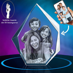 Personalisierter 3D Kristall mit Foto - Eisberg Glasblock mit Lasergravur und LED-Sockel für unvergessliche Erinnerungen und personalisierte Geschenke