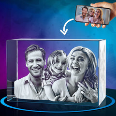 Personalisierter 3D Kristall mit Foto - Rechteckiger Glasblock mit Lasergravur, LED-Leuchtsockel und einzigartigem Design als bleibende Erinnerung und Dekoration