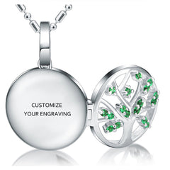 Personalisierte 925 Silber Medaillon Halskette mit Foto - Lebensbaum Anhänger, grüner Kristall, Weihnachtsgeschenk für Freundin, Ehefrau, Mutter