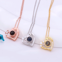 925 Sterling Silber Personalisierte Herz Projektion Kette mit Foto drin im Stein