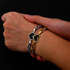 Personalisierte Robuste Seitenkette Schwarzer Herz Armband mit verstecktem Bild - Thermoaktive Foto